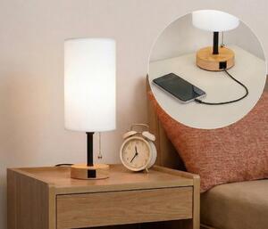 Brilagi - Lampada da tavolo con porta USB TABLON 1xE27/25W/230V rovere/nero/bianco