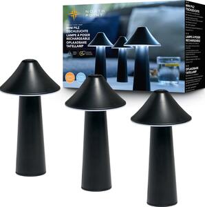 Lampada da tavolo LED moderna Northpoint a forma di fungo, set da 3 pezzi, per interni ed esterni, intensità regolabile in continuo, ricarica USB, cambio colore CCT, tenda nera