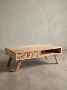 Tavolino REWA 95x35x50 cm Tavolino in legno massello di acacia, tavolino da salotto di design con cassetto, tavolino da salotto in stile rustico marrone, tavolino da caffè di design in legno massello, tavolino da salotto moderno