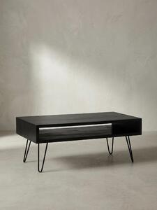 Tavolino da salotto 100x50x40 cm in legno massello di mango Tavolino in metallo, tavolino da salotto di design rettangolare con spazio contenitivo, tavolino da caffè massiccio, grande tavolino da salotto con gambe a forcella