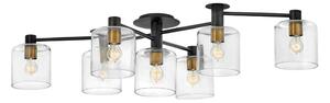 Elstead Axel Lampada da soffitto E27 a 7 luci, nera con ottone Heritage trasparente