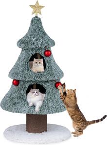 GOPLUS tiragraffi natalizio, albero di Natale a torre per gatti da 123 cm con 2 grotte e tiragraffi in sisal, albero per gatti grandi e piccoli, verde