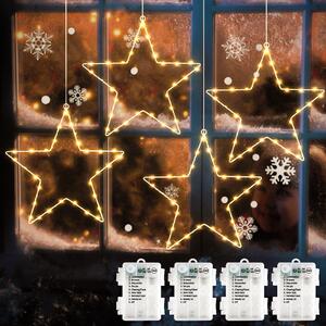 SALCAR 4 pezzi 120 LED luci fiabesche LED stella decorazione finestra Stella di Natale illuminata a batteria Appendere 8 modalità con timer e memoria Bianco caldo