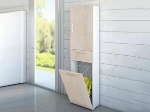Dmora Armadio Multiuso 2 Ante Aryanne 32x195h cm Bianco, 2 Ante Cestello Portabiancheria Italy