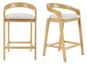 Sgabelli da bar in tessuto effetto velluto beige e legno chiaro H68 cm (confezione da 2) PULSO