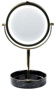 BELIANI Specchio cosmetico LED cornice in metallo ferroso oro e nero ø 20 cm supporto in Vetroceramica lente d'ingrandimento 1x/5x bifacciale