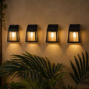 Lampade da parete solari a LED - Plastica - LED bianco caldo - A: 13 cm - Sensore di luce - Nero - Set da 4