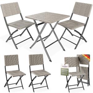 CASARIA® Set da giardino per balcone in polirattan, 3 pezzi, pieghevole, salvaspazio, per 2 persone, resistente agli agenti atmosferici, ideale per balcone, terrazza, bistrot, giardino. Set di mobili da giardino, divanetto. Colore: crema