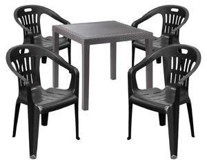Arredamento da esterno, set di sedute, set bistro, 5 pezzi, plastica, antracite