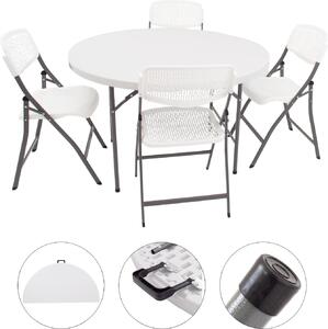 TRUTZHOLM Set da campeggio tavolo rotondo pieghevole Ø 120 cm con 4 sedie pieghevoli in plastica / acciaio verniciato a polvere Tavolo da campeggio Tavolo da festa