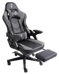 Sedia da gaming dal design moderno ispirato alle auto da corsa, con poggiapiedi estensibile. Sedia da gaming con braccioli regolabili, sedia ergonomica da scrivania con cuscini di supporto extra. Colore: nero/grigio