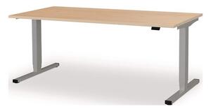Postazione di lavoro in piedi/seduti, modello H650-1250xB1800xT800mm, struttura in alluminio verniciato, colore RAL 9006/noce, con regolazione elettrica dell'altezza