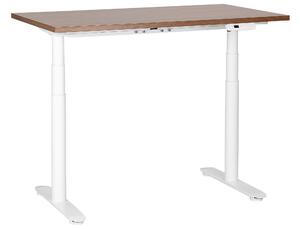 BELIANI Scrivania regolabile in altezza piano in legno scuro struttura in acciaio bianco 120 x 72 cm regolazione elettrica in altezza ufficio moderno