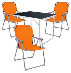 Set da campeggio da 4 pezzi: tavolo da campeggio + 3 sedie pieghevoli da campeggio, arancione