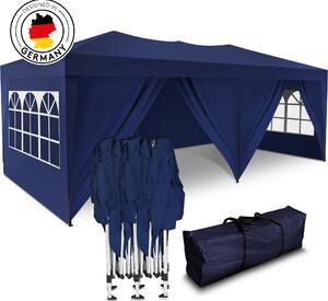 Gazebo pieghevole Kronenburg 3x6 m - Impermeabile, protezione UV 50+, 6 pannelli laterali, blu