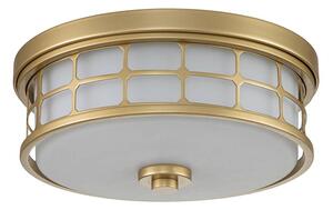 Plafoniera rotonda Guardian in ottone naturale e bianco, 2xE27x60W, metallo, dimensioni: 14,2x34,5x34,5 cm, IP44, Quoizel