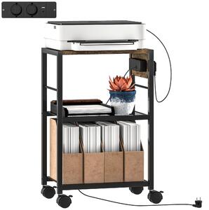HOMCOM Supporto per stampante con ripiano, rotelle, prese di corrente e porte USB