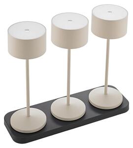 Lampada da tavolo a batteria Veluna, 245 mm, color sabbia, set da 3 pezzi. Il set include 3 lampade e un caricabatterie multiplo per 3 dispositivi