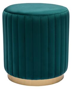 Pouf rotondo in velluto blu petrolio e metallo dorato D40 cm DONA