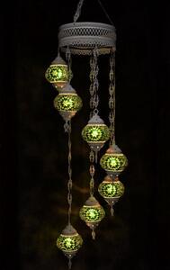 Lampada a sospensione in vetro verde e bianco con mosaico orientale, a 7 luci, realizzata a mano in Turchia, bianco crema