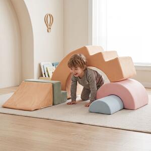 Costway Set di blocchi in schiuma per bambini mattoncini sensoriali componibili con scivolo scala e tunnel, Gioco morbido a 5 pezzi per cameretta e asilo nido