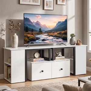Costway Mobile porta tv fino a 60" supporto tv estensibile con 2 cassetti e 4 scomparti aperti, Mobile angolare per televisore per soggiorno e camera da letto