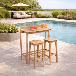Set da bar da giardino - ZANZIBAR - Legno di acacia- 1 tavolo rettangolare 44,5 x 100 x 112 cm - 2 sgabelli 37 x 35 x 72 cm