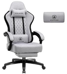 Sedia da gaming GTPLAYER, rivestita in tessuto, con imbottitura a molle, sedia girevole ergonomica, sedia da gaming con poggiapiedi, capacità di carico fino a 150 kg, colore grigio chiaro