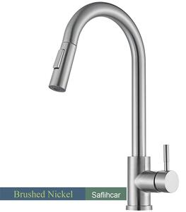 Miscelatore per lavello da cucina - Miscelatore estraibile - Tubo flessibile - Rotazione a 360° - Miscelatore monocomando per acqua calda e fredda - Installazione con un foro - Acciaio inossidabile - Finitura in nichel spazzolato