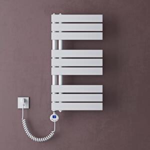 Doporro Scaldasalviette Elettrico Bagno con Termostato Digitale e Funzione Timer 76x40cm 600W Bianco, Termoarredo Elettrico Temperatura Regolabile, Radiatore da Parete Verticale - FN