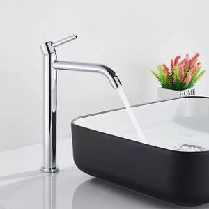 Miscelatore per lavabo da bagno - Miscelatore alto per lavabo - Miscelatore monocomando - Montaggio a foro singolo - Adatto per acqua calda e fredda - Corpo in acciaio inossidabile - Completo di tappo a salvagoccia - Finitura cromata spazzolata