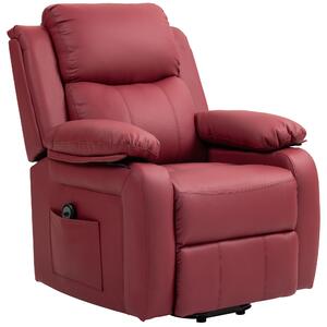 HOMCOM Poltrona Alzapersona Reclinabile da 45° a 160° con Poggiapiedi e Telecomando, Sedia in Pelle PU, 76x90x105 cm, Rosso | Aosom Italy