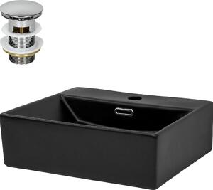 Lavabo LuxeBath Lavabo da appoggio Square, 41,5x36x13 cm, nero, in Vetroceramica, incl. set di scarico con troppopieno