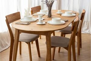 Set tavolo rotondo allungabile + 6 sedie in rovere imbottite beige