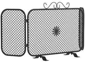 HOMCOM Parascintille Camino Pieghevole a 3 Pannelli in Metallo con Base Rimovibile, Motivo Floreale, 90x16x40 cm, Nero | Aosom Italy