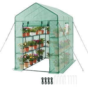 Serra - Serra tunnel/serra per pomodori/serra per coltivazione di pomodori - 137 x 206 x 196 cm - Pellicola in polietilene (PE) - 14 ripiani su 2 livelli - Porta con cerniera a rullo - Con finestre