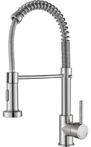 Miscelatore per lavello da cucina - Miscelatore monocomando - Arco alto - Doccetta estraibile - Acciaio inossidabile 304 - Adatto per acqua calda e fredda - Finitura in nichel spazzolato