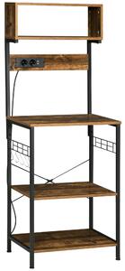 HOMCOM Scaffale Cucina con Multipresa, Ripiani e Ganci Stile Industriale, 60x42x153cm, Marrone|Aosom