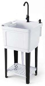 KOMFOTTEU: Lavello indipendente da 55 litri, con rubinetto rotante a 360°, lavello da cucina portatile con superficie di appoggio, cestello per scolatura e sistema di scarico, lavello in plastica per bagno, garage, giardino