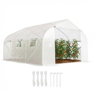 Outsunny Serra per Orto a Tunnel con 6 Finestre e Porta Avvolgibile, Serra da Giardino a Tunnel in PE con Tubi in Metallo, per Piante e Frutto, 4.5x3m, Bianco