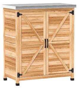 Outsunny Armadio da Esterno con Ripiano Interno e Banco da Lavoro, in Legno e Acciaio Zincato, 79x43x92 cm, color Legno