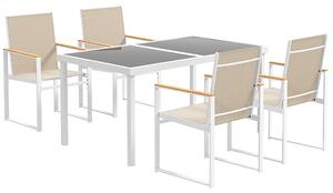 Outsunny Set da Giardino con Tavolo da Pranzo in Vetro Rettangolare e 4 Sedie con Braccioli, Multicolore
