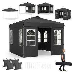 KOMFOTTEU, gazebo pop-up da giardino, dimensioni 3 x 3 metri, con 4 pareti laterali regolabili in altezza (colore: nero)