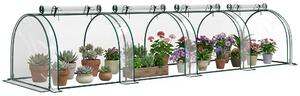Outsunny Serra a Tunnel in Acciaio con 4 Porte a Cernierae, PVC Impermeabile e Anti UV, 395x100x80 cm, Verde scuro | Aosom Italy