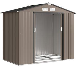 Outsunny Casetta da Giardino in Metallo con Prese d'Aria e Doppia Porta Scorrevole, 2.1x1.3m, Marrone | Aosom Italy