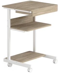 HOMCOM Scrivania PC con Cassetto Scorrevole, 2 Ripiani e 4 Rotelle, in Legno e Metallo, 56x51x79 cm, Bianco e Rovere | Aosom Italy
