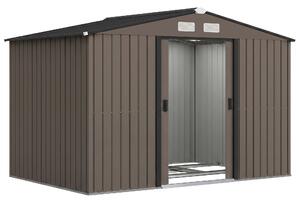 Outsunny Capanno Attrezzi da Giardino con 4 Prese d'Aria e 2 Porte Scorrevoli, Casetta in Acciaio, 277x195x192 cm, Marrone | Aosom Italy