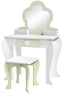 ZONEKIZ Set Toeletta per Bambina con Specchio Trucco e Sgabello Abbinato in Legno, Cassetto e Contenitori, Bianco | Aosom Italy