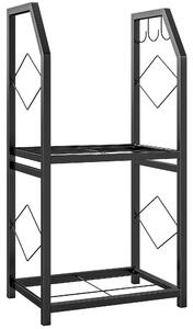 Outsunny Portalegna da Esterno e Interno a 2 Livelli con 3 Ganci Laterali in Acciaio, 41x30x81 cm, Nero | Aosom Italy