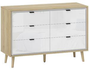 HOMCOM Cassettiera con 6 Cassetti in Legno per Camera da Letto, 110x40x75 cm, Bianco Lucido e Rovere | Aosom Italy